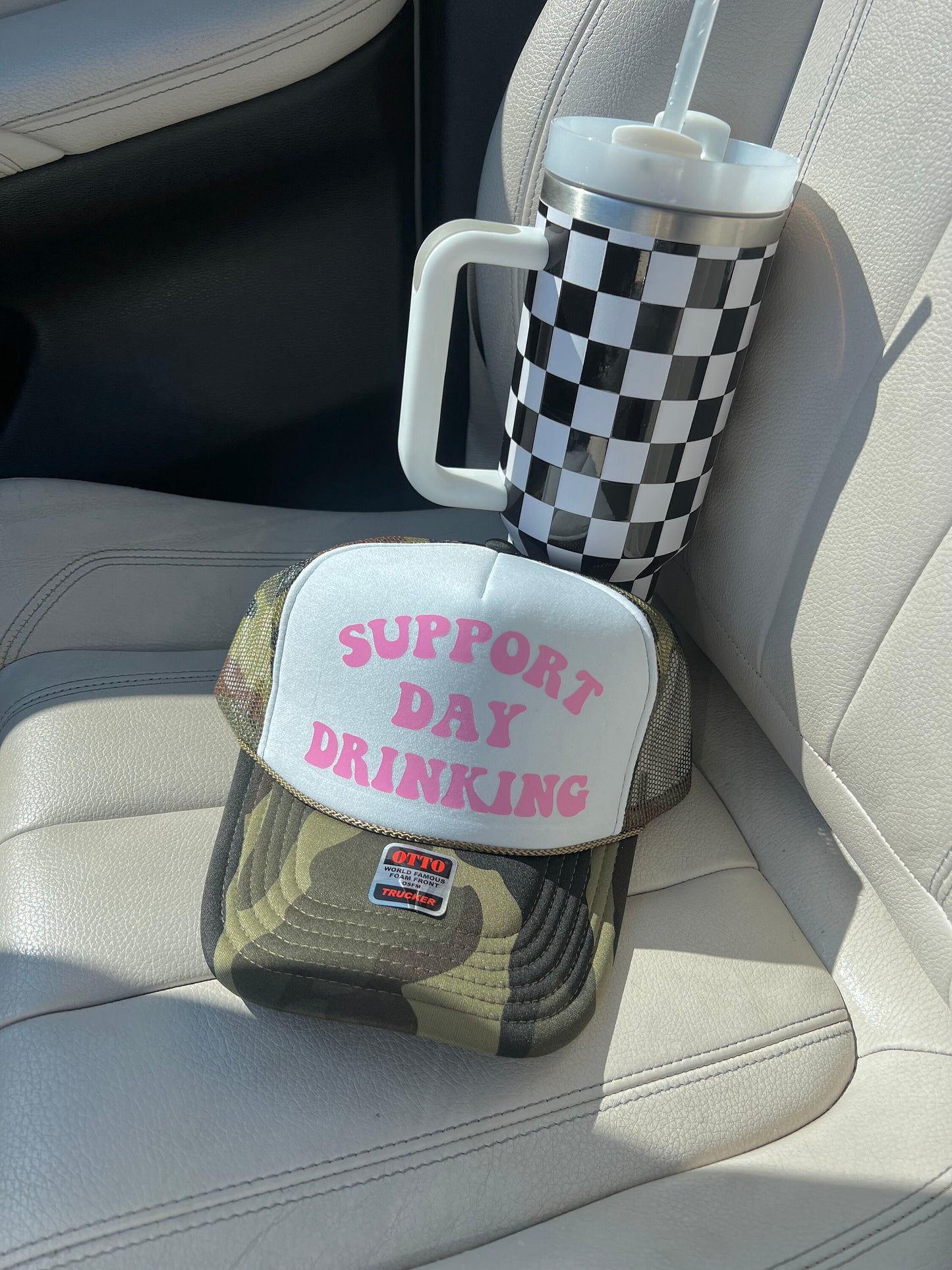 Support Day Drinking Camo Trucker Hat
