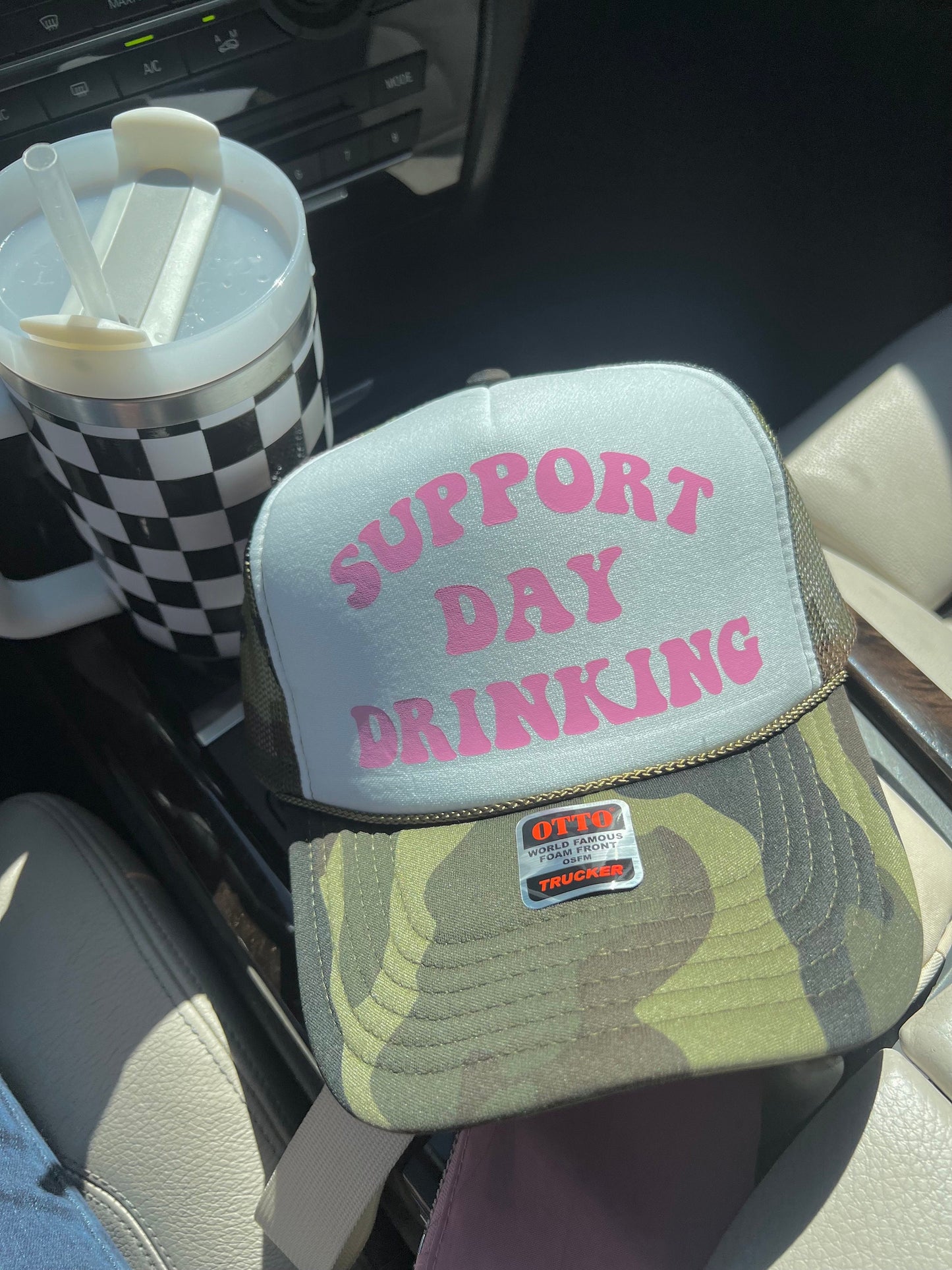 Support Day Drinking Camo Trucker Hat