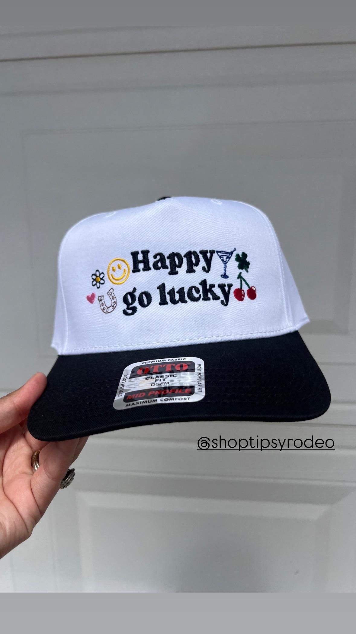 Happy Go Lucky Embroidered Trucker Hat