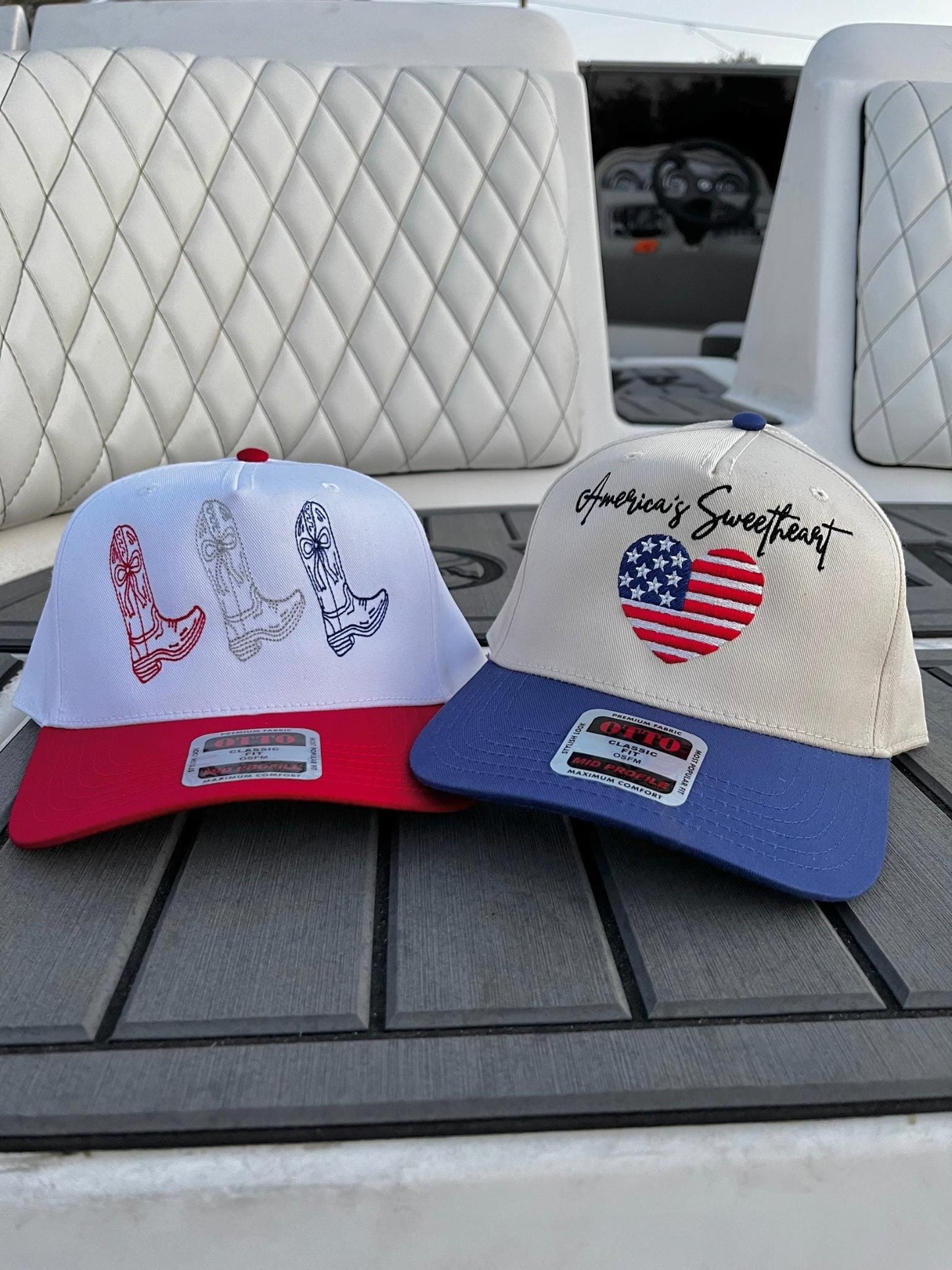 Red white and Blue Boots Hat