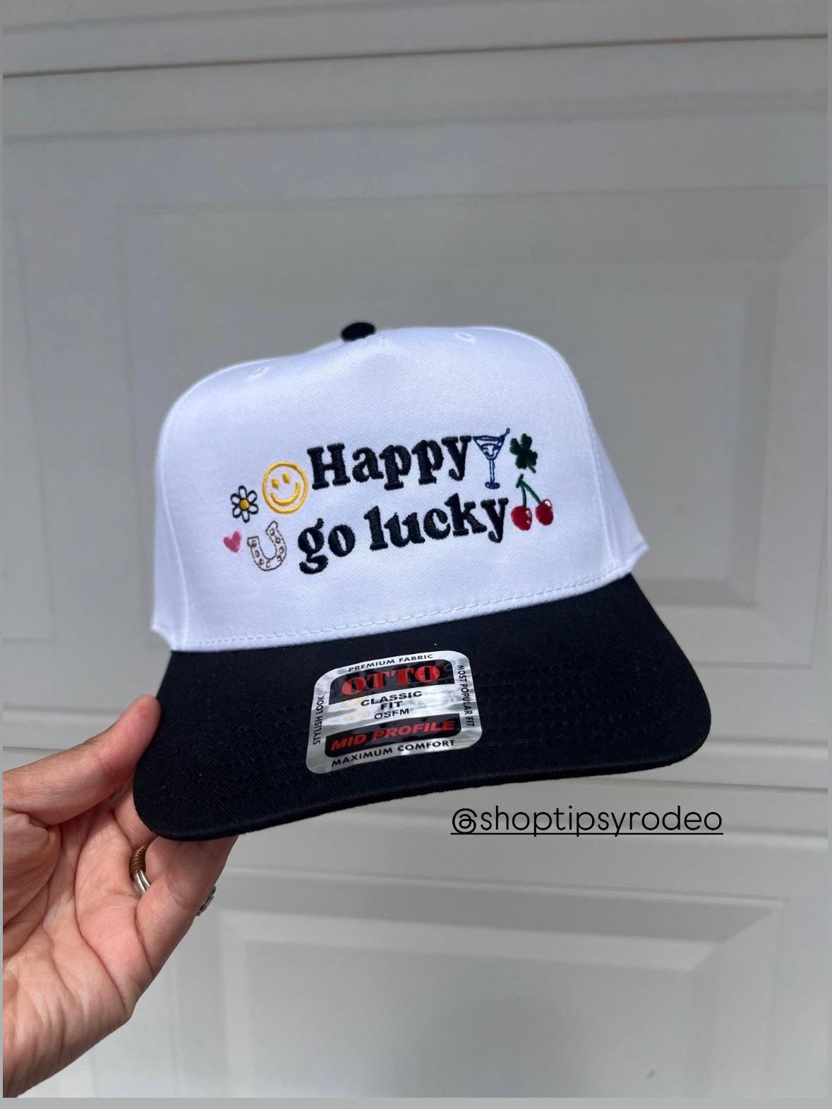 Happy Go Lucky Embroidered Trucker Hat