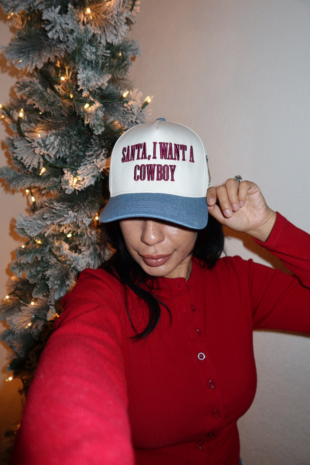 Santa, I want a Cowboy Christmas Holiday Trucker Hat 