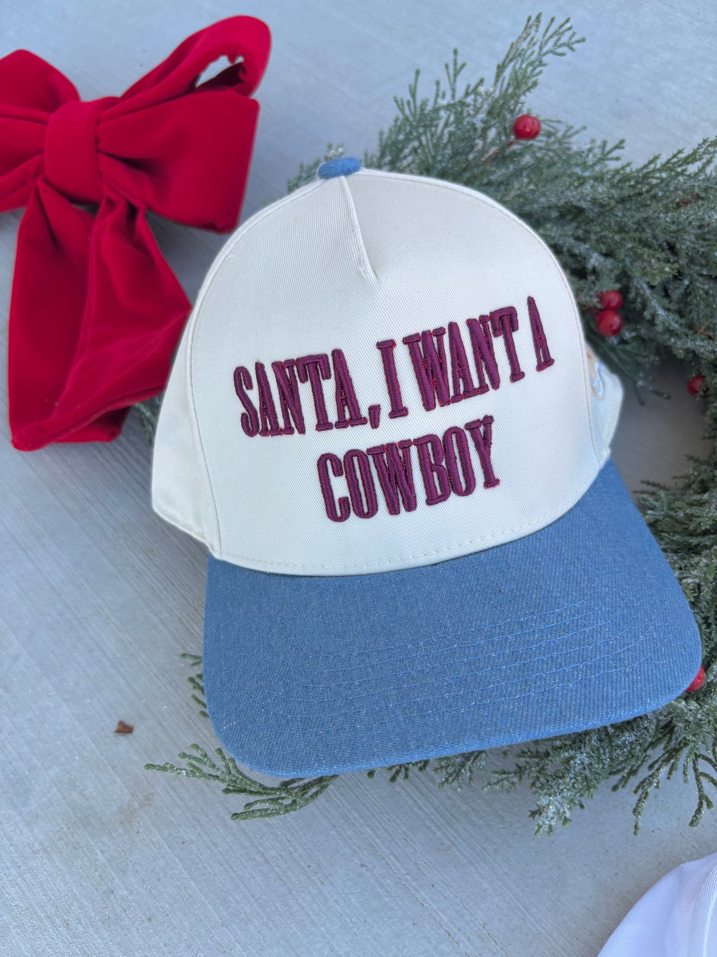 Santa, I want a Cowboy Christmas Holiday Trucker Hat 